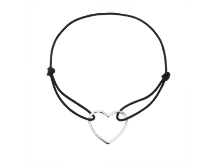 Stříbrný náramek SRDCE shamballa provázek (Délka náramku 17+3 cm)