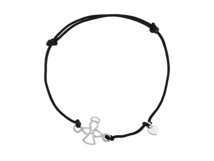 Stříbrný náramek ANDĚL shamballa provázek (Délka náramku 17+3 cm)