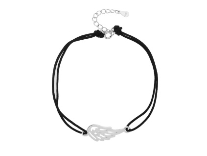 Stříbrný náramek ANDĚLSKÉ KŘÍDLO shamballa provázek (Délka náramku 17+3 cm)
