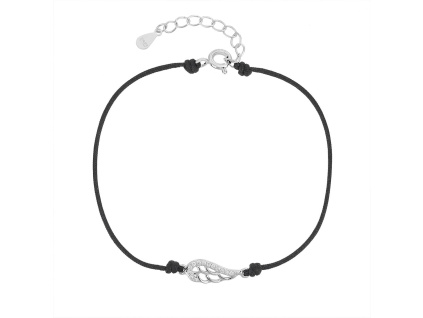 13281 Stříbrný náramek na černém provázku shamballa andělské křídlo čirý kámen bílý zirkon šperky BEALIO