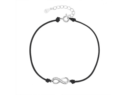 Stříbrný náramek NEKONEČNO shamballa provázek (Délka náramku 17+3 cm)