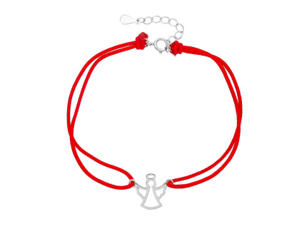 Stříbrný náramek ANDĚL shamballa provázek (Délka náramku 17+3 cm)