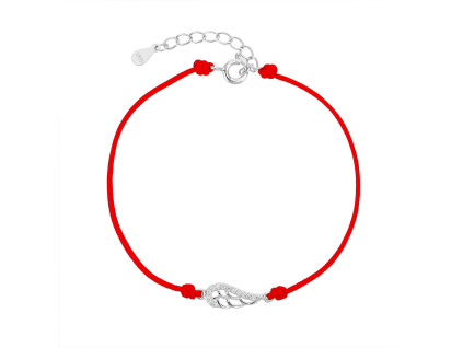 Stříbrný náramek ANDĚLSKÉ KŘÍDLO shamballa provázek (Délka náramku 17+3 cm)