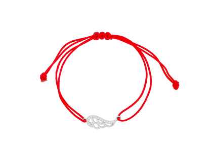 Stříbrný náramek ANDĚLSKÉ KŘÍDLO shamballa provázek (Délka náramku 17+3 cm)