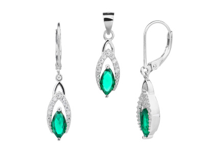 5631 04030 stribrna souprava visaci slza kapka ciry kamen zeleny zirkon sperky bealio