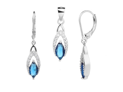 5637 04029 stribrna souprava visaci slza kapka ciry kamen modry zirkon sperky bealio