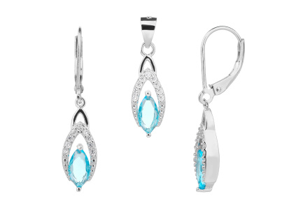 5640 stribrna souprava kapka svetle modra