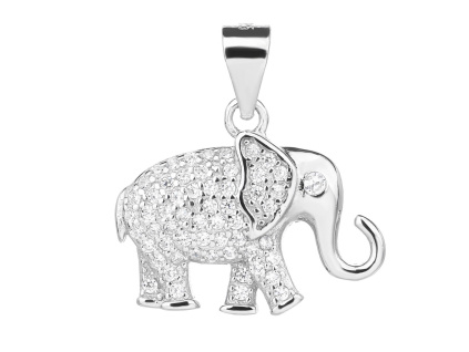 5775 08391 stribrny privesek slon zvire zoo safari savana ciry kamen bily zirkon sperky bealio