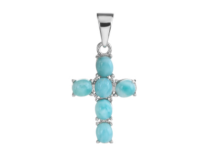 12529 Stříbrný přívěsek kříž křížek kámen larimar šperky BEALIO