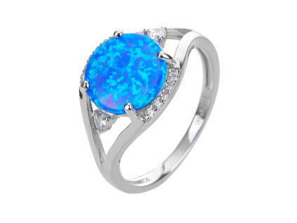 Stříbrný prsten mohutný SOLITÉR modrý OPÁL (Velikost prstenu 64)