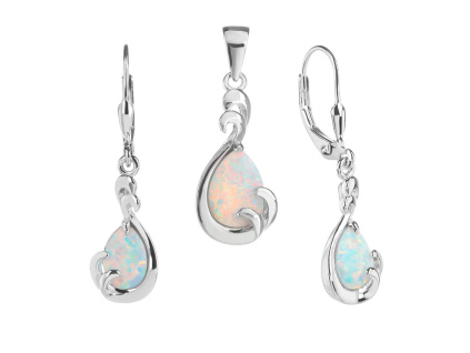 5964 stribrna souprava slza bily opal