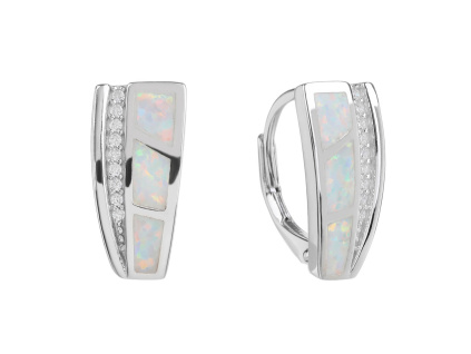 6000 6000 12580 stribrne nausnice elegantni klasicky patent kamen bily opal ciry zirkon sperky bealio