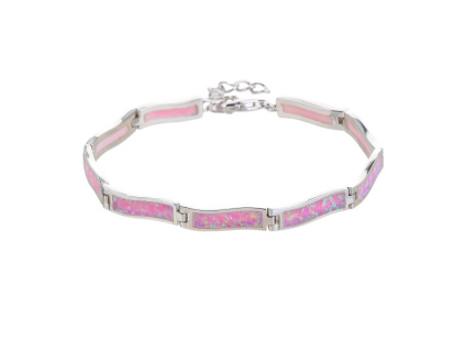Stříbrný náramek VLNKY růžový OPÁL (Délka náramku 17+3 cm)