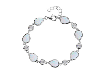 6033 stribrny naramek opalove kapky bile delka naramku 17 3 cm