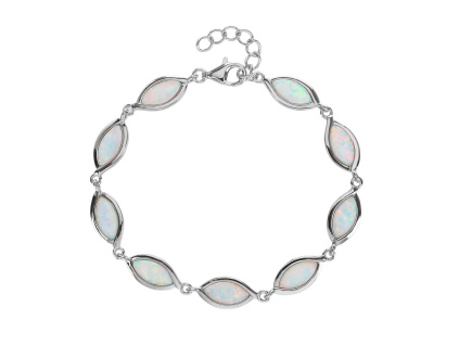 Stříbrný náramek OPÁLOVÉ KAPKY bílé (Délka náramku 18+3 cm)
