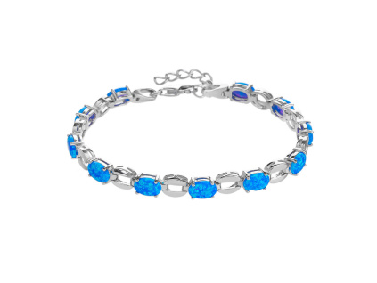 Stříbrný náramek OPÁLOVÁ ZRNA modrá (Délka náramku 16+3 cm)