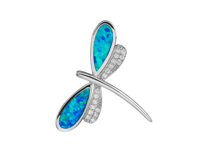 6063 12558 stribrny privesek vazka ciry kamen bily zirkon modry opal sperky bealio