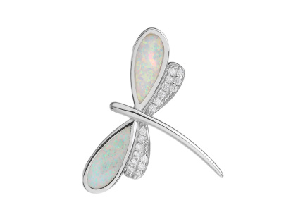 6066 12557 stribrny privesek vazka ciry kamen bily zirkon bily opal sperky bealio