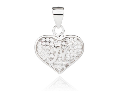 6141 02161 stribrny privesek srdicko pismeno n ciry kamen bily zirkon sperky bealio