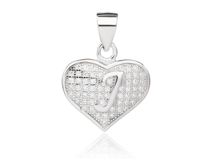 6144 6144 02157 stribrny privesek srdicko pismeno j ciry kamen bily zirkon sperky bealio