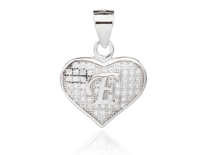 6150 02153 stribrny privesek srdicko pismeno e ciry kamen bily zirkon sperky bealio