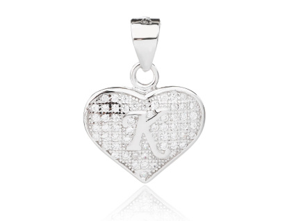 6156 6156 02158 stribrny privesek srdicko pismeno k ciry kamen bily zirkon sperky bealio