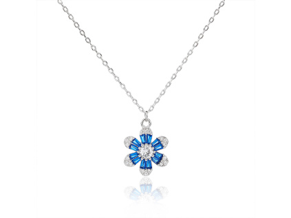 6285 stribrny nahrdelnik kvetina modry zirkon delka retizku 40 5 cm