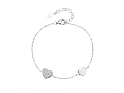 Stříbrný náramek SRDCE (Délka náramku 16+3 cm)