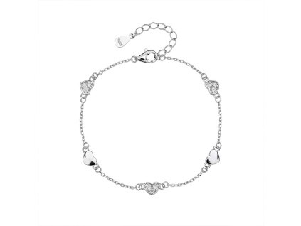 Stříbrný náramek SRDÍČKA (Délka náramku 16+3 cm)