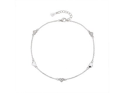 Stříbrný řetízek na nohu SRDÍČKA (Délka náramku 24+3 cm)