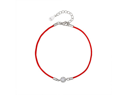 Stříbrný náramek ZÁŘIVÝ KAMÍNEK shamballa provázek (Délka náramku 17+3 cm)