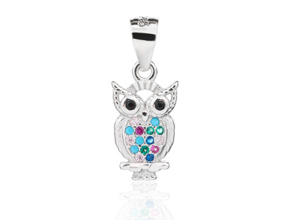6363 6363 13490 stribrny privesek sova barevne kameny mix zirkonu sperky bealio