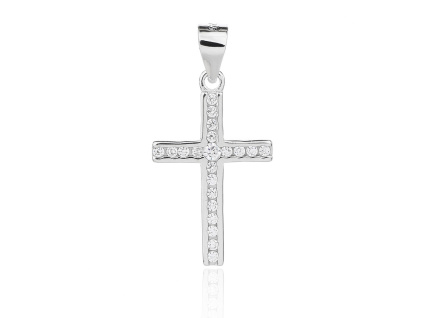 6366 12267 stribrny privesek kriz ciry kamen bily zirkon sperky bealio