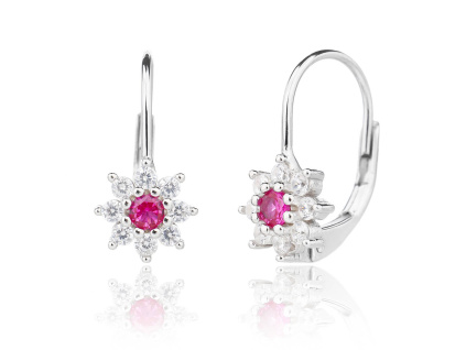 6411 6411 12244 stribrne nausnice klasicky pevny patent kyticky rubinovy kamen cerveny zirkon sperky bealio