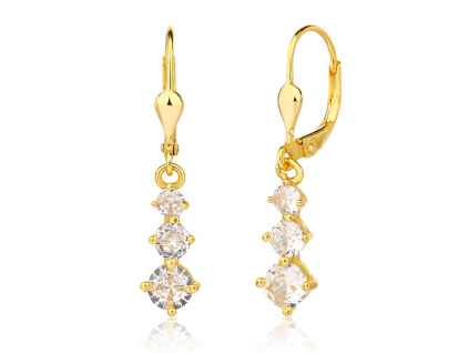 6420 13509 stribrne nausnice pozlacene zlute zlaceni visaci pevny patent bily kamen ciry zirkon sperky bealio