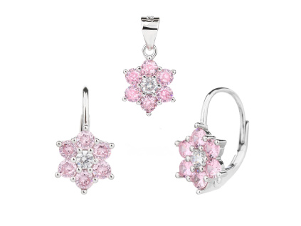 6441 6441 6441 12125 stribrna souprava kvetina ciry kamen ruzovy zirkon klasicky pevny patent sperky bealio