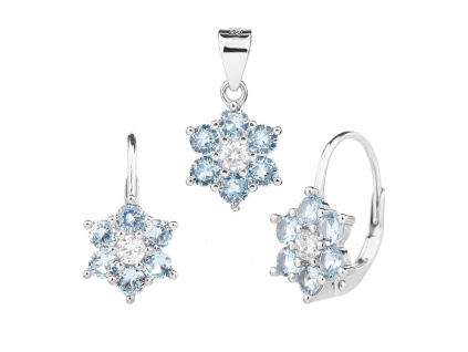 6444 6444 12126 stribrna souprava kvetina ciry kamen modry zirkon klasicky pevny patent sperky bealio