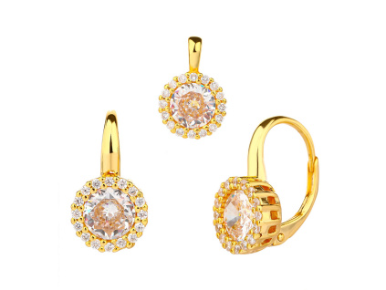 6450 13506 stribrna souprava klasicky pevny patent pozlacena zlute zlaceni bily kamen ciry zirkon sperky bealio