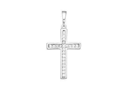 6501 6501 11520 stribrny privesek kriz krizek 25 mm ciry kamen bily zirkon sperky bealio