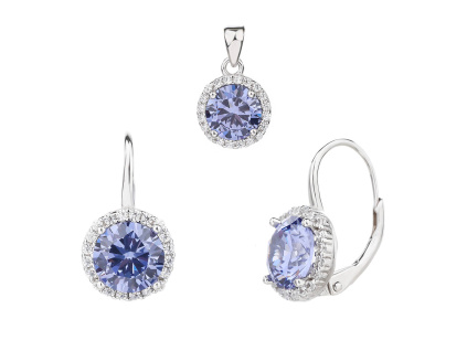 6537 13625 stribrna souprava kulata zariva ciry kamen bily fialovy ametyst zirkon klasike zapinani sperky bealio