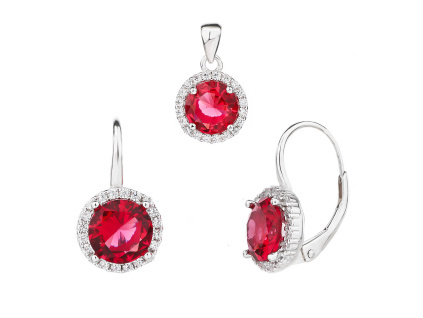 6540 6540 13626 stribrna souprava kulata zariva ciry kamen bily cerveny rubin zirkon klasike zapinani sperky bealio