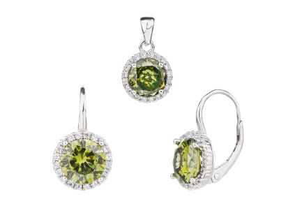6543 13627 stribrna souprava kulata zariva ciry kamen bily zeleny peridot ametyst green zirkon klasike zapinani sperky bealio