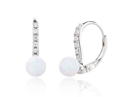 6576 6576 13650 stribrne nausnice klasicky pevny patent kulate ciry kamen bily opal zirkon sperky bealio