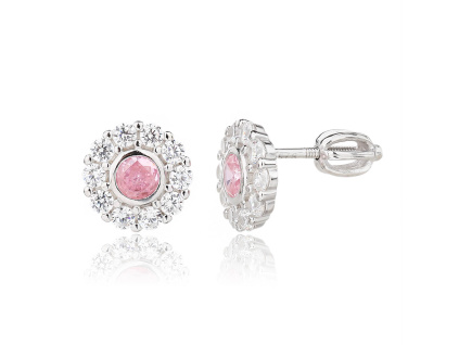 6630 13664 stribrne nausnice pecky sroubek kulate ciry kamen bily ruzovy rose zirkon sperky bealio