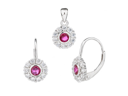 6651 6651 13670 stribrna souprava kvetina kyticka kytka klasicky patent ciry kamen cerveny rubin zirkon sperky bealio