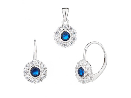 6654 13669 stribrna souprava kvetina kyticka kytka klasicky patent ciry kamen modry safir zirkon sperky bealio