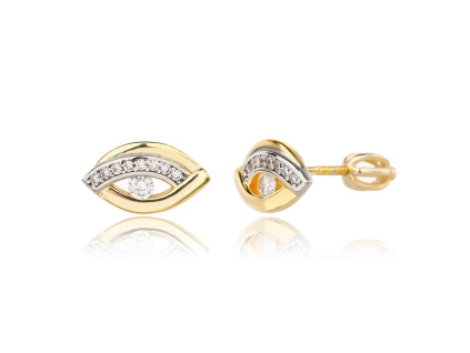 13678 Stříbrné náušnice pecky šroubek ornament oko zlacené yellow čirý kámen bílý zirkon šperky BEALIO