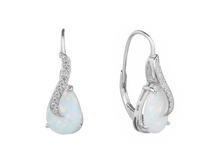 6681 09837a stribrna souprava nausnice klasicky patent a privesek slza kapka vlnlka bily kamen opal sperky bealio