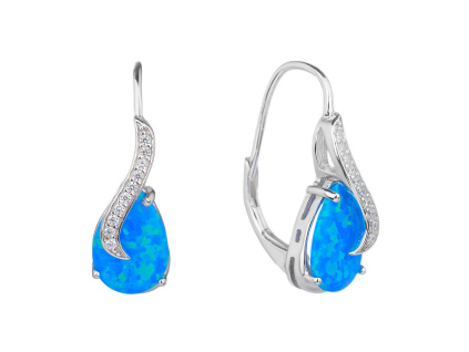 6684 09839a stribrna souprava nausnice klasicky patent a privesek slza kapka vlnka modry kamen opal sperky bealio