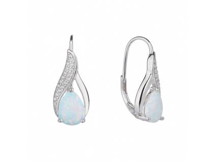 6696 09263 stribrne nausnice slza vlnka klasicky pevny patent kamen bily opal sperky bealio